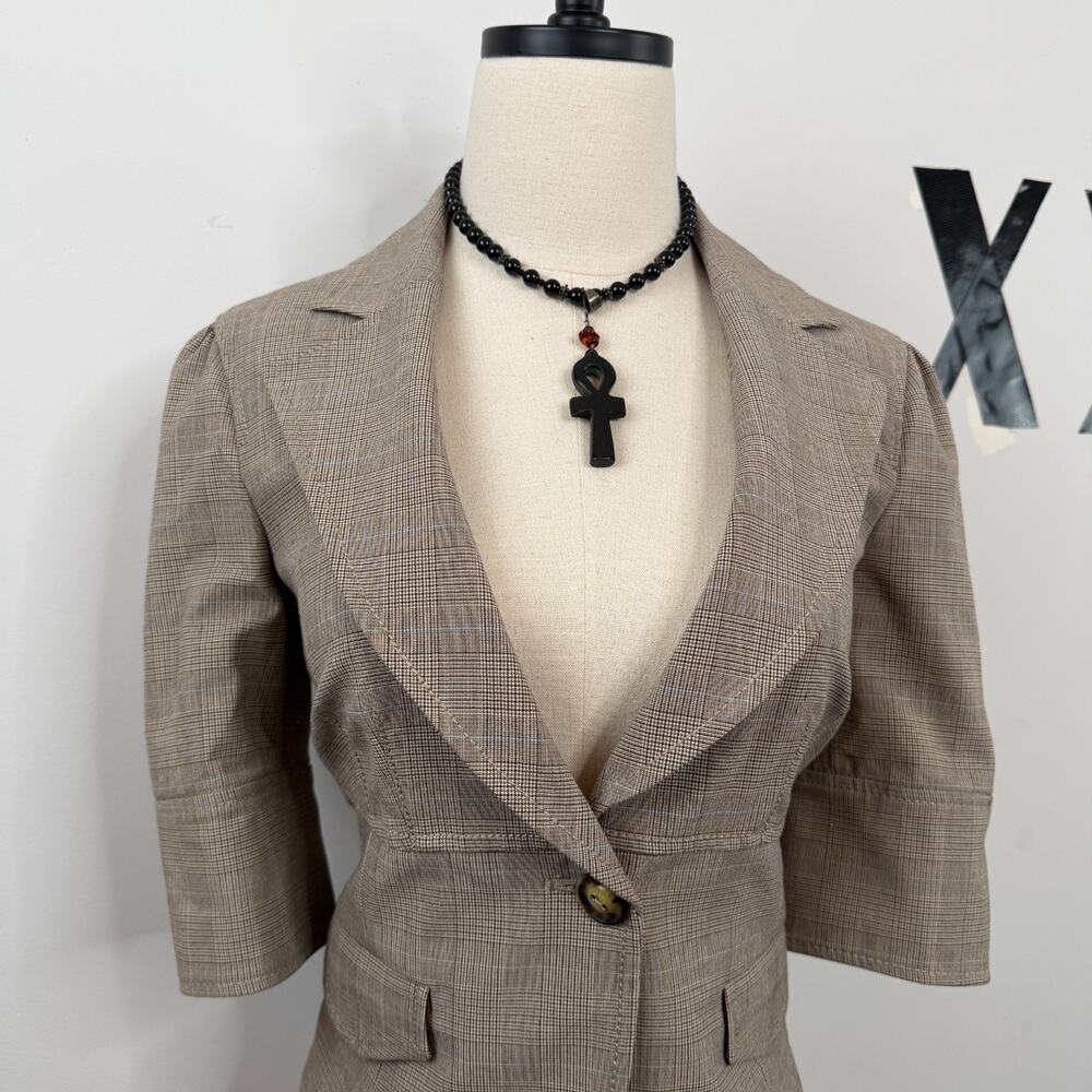 Vintage Y2K Guess Plaid Deep V Cropped Blazer Short Sleeve L - Picture 2 of 8